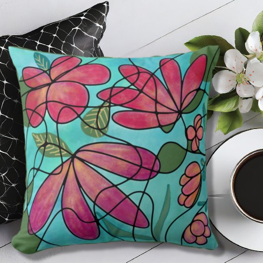 神経春の花水彩画 クッション