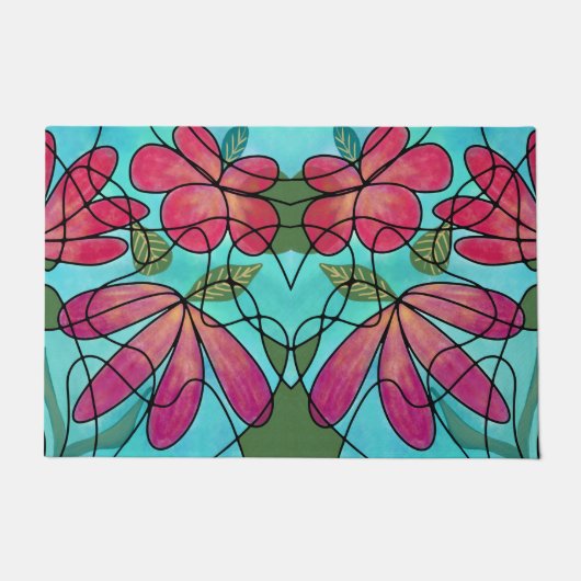 神経春の花水彩画 ドアマット (正面)