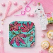 神経春の花水彩画 ペーパープレート (パーティー)