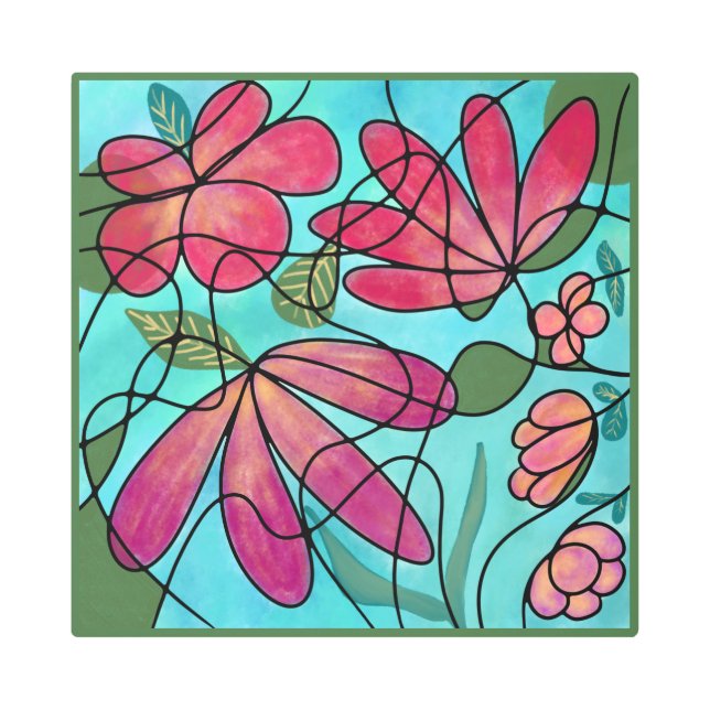 神経春の花水彩画 メタルプリント (正面)