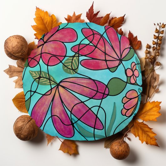 神経春の花水彩画 ラウンドクッション