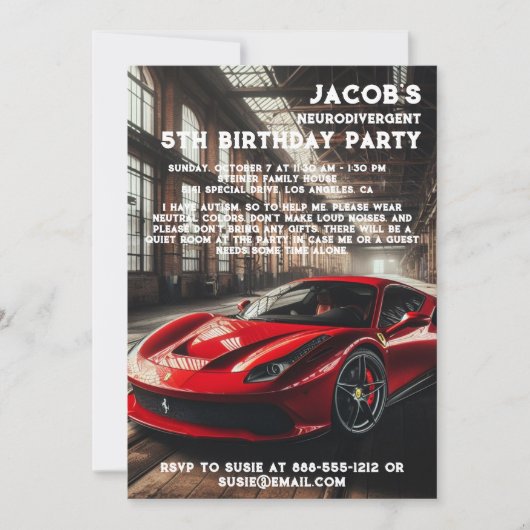 神経発散自閉症の誕生日パーティーの招待 招待状 (正面)
