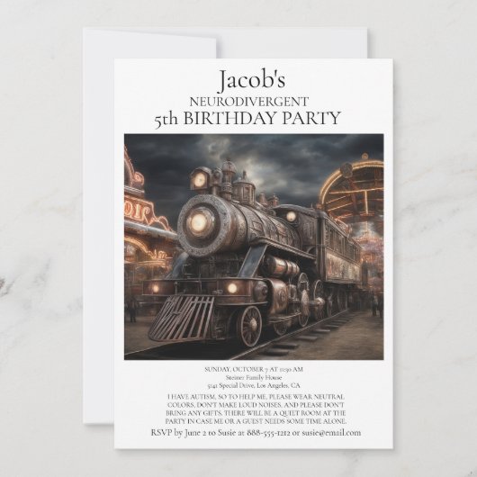 神経発散自閉症の誕生日パーティーの招待 招待状 (正面)