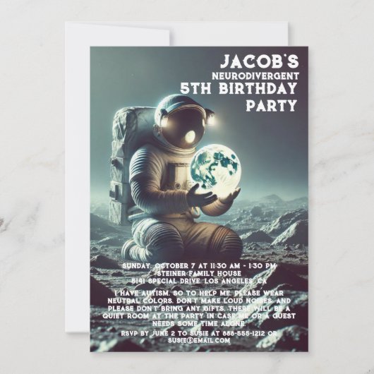神経発散自閉症の誕生日パーティーの招待 招待状 (正面)