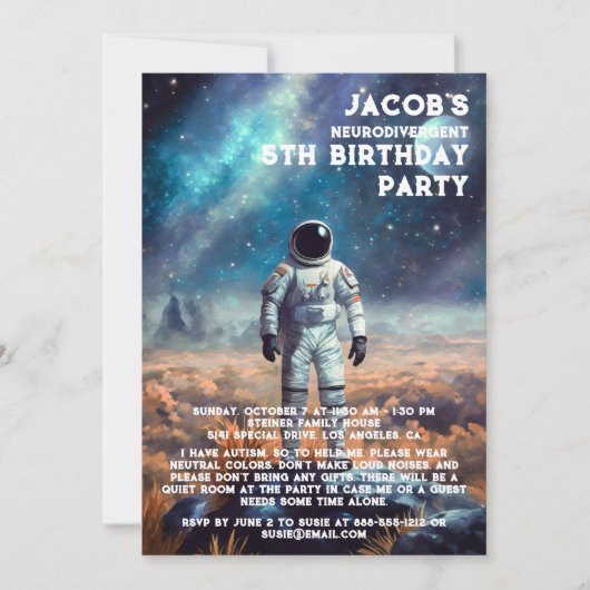 神経発散自閉症の誕生日パーティーの招待 招待状 (正面)