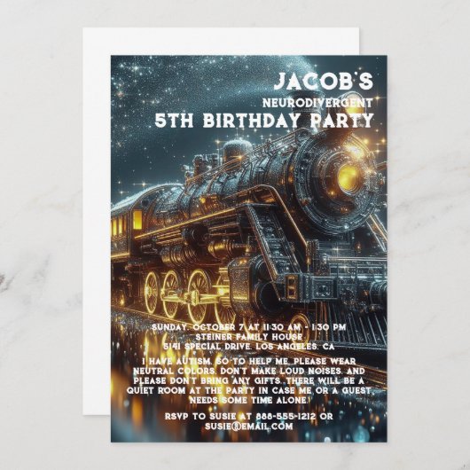 神経発散自閉症の誕生日パーティーの招待 招待状 (正面/裏面)