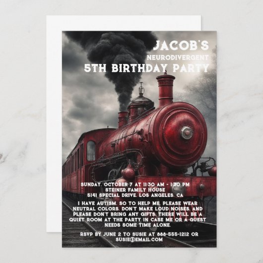 神経発散自閉症の誕生日パーティーの招待 招待状 (正面/裏面)