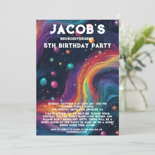 神経発散自閉症の誕生日パーティーの招待 招待状 (スタンド正面)