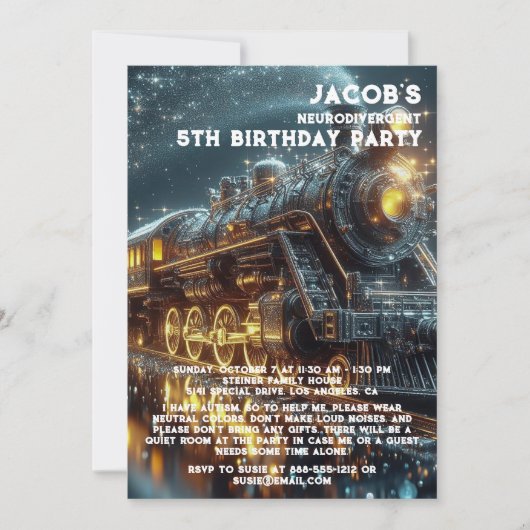神経発達障害児の自閉症誕生日パーティー招待状 招待状 (正面)