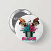 神経発達障害 オーガズム ADHD ヴィンテージ アート ピンク ティール 缶バッジ (正面&裏面)