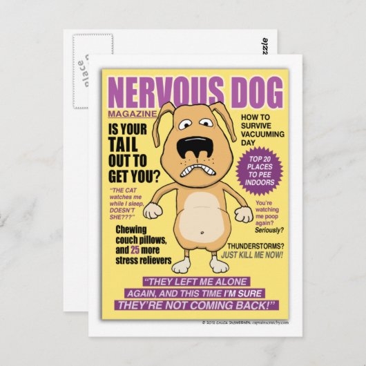 神経質おもしろいな犬雑誌はがき ポストカード (正面/裏面)