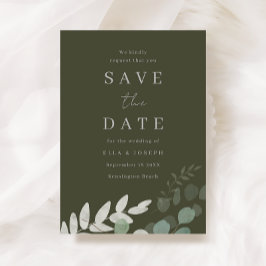 神聖なオリーブグリーンの葉の優雅なウェディング セーブザデート