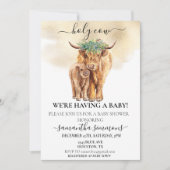 神聖なカウハイランドカーフベビーシャワー水の色金ゴールド 招待状 (正面)