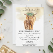 神聖なカウハイランドカーフベビーシャワー水の色金ゴールド 招待状