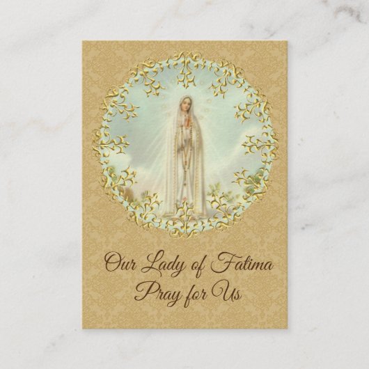 神聖なカード|ファティマ|の金ゴールドのダマスク織の私達の女性 名刺 (正面)