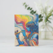 神聖なクリシュナがフルートを演奏するサイケデリックな虹 ポストカード (スタンド正面)