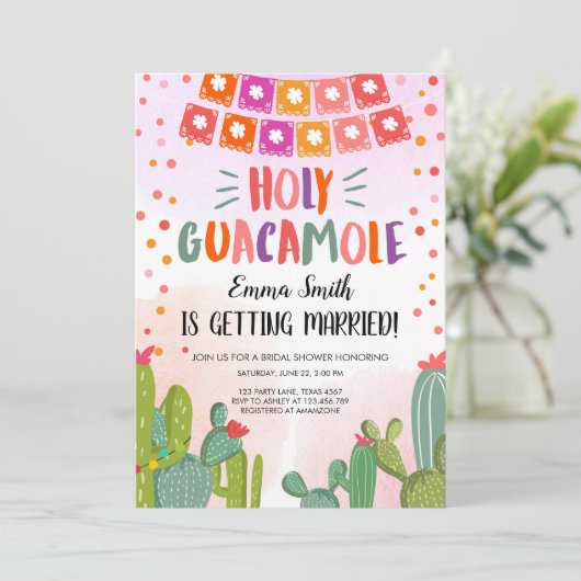 神聖なグアカモーレのサボテンのフェスタのブライダルシャワー 招待状 (スタンド正面)