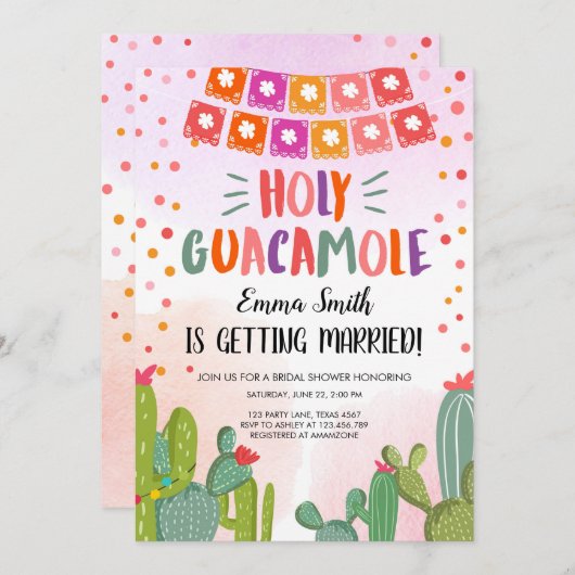 神聖なグアカモーレのサボテンのフェスタのブライダルシャワー 招待状 (正面/裏面)