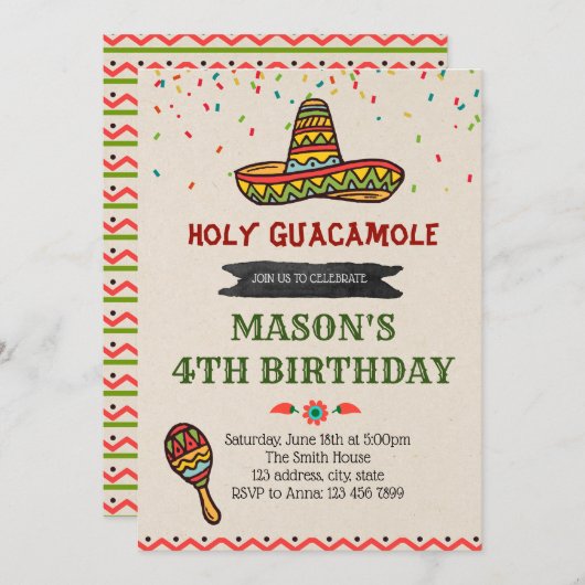 神聖なグアカモーレの誕生日のパーティの招待状 招待状 (正面/裏面)
