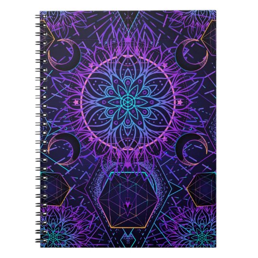 神聖なジオメトリのシームレスパターン。ヒンドゥー教の象徴 ノートブック (正面)
