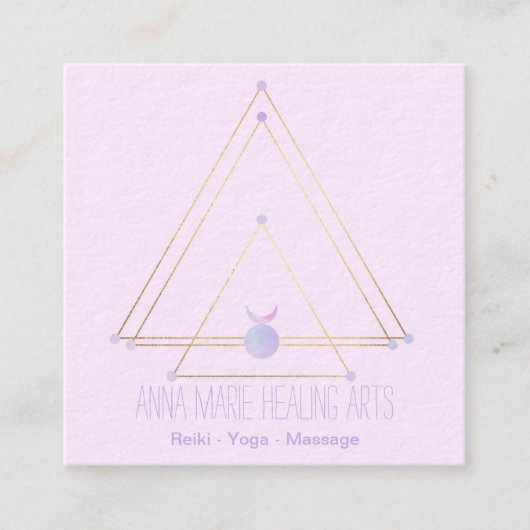 神聖なジオメトリスピリチュアルニューエイジ金ゴールドとピンク スクエア名刺 (正面)