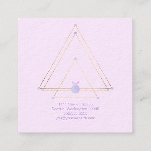 神聖なジオメトリスピリチュアルニューエイジ金ゴールドとピンク スクエア名刺 (裏面)