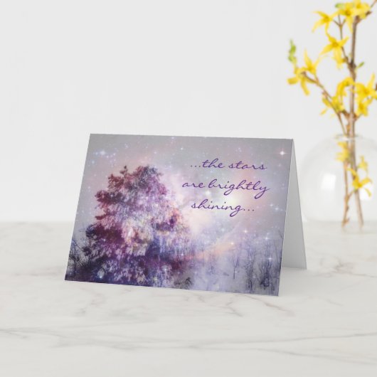 神聖なナイトスターズスノーツリークリスマスカード カード (黄色い花)