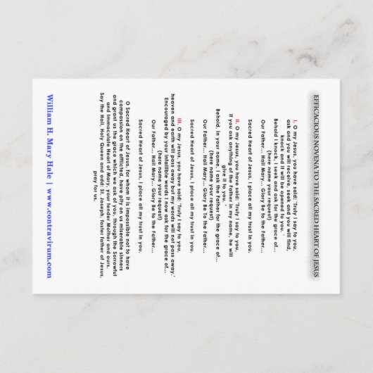 神聖なハートへの祈りの祈りの言葉 サンキューカード (裏面)