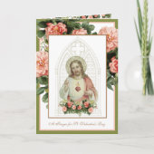 神聖なハートイエズピーチフラワー宗教的ヴィンテージ シーズンカード (正面)