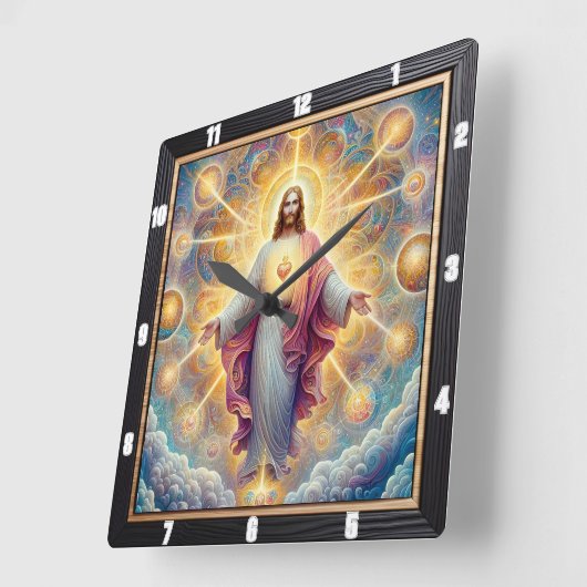 神聖なハート神灯 スクエア壁時計 (傾斜)