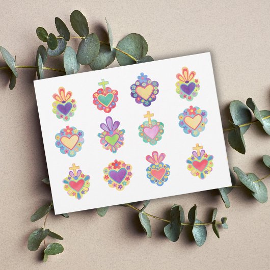 神聖なハート、水彩、メキシコ、メキシコフォーク ポストカード