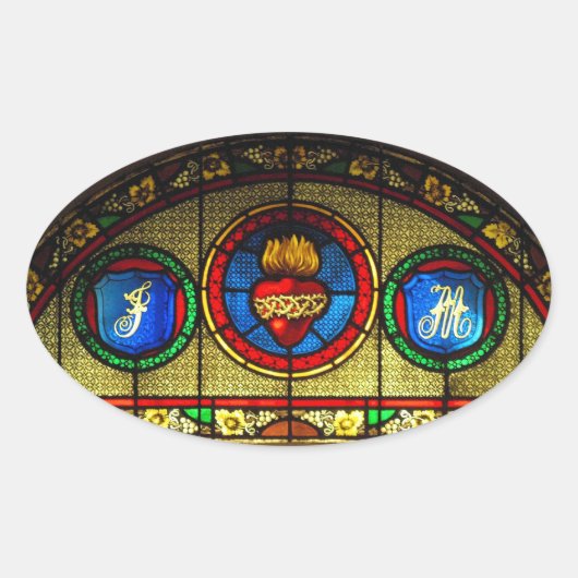 神聖なハート(J&M)ステンドグラス 楕円形シール (正面)