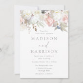 神聖なバラ色と白の花のモダンな結婚式 招待状 (正面)