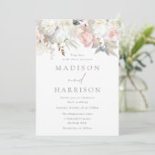 神聖なバラ色と白の花のモダンな結婚式 招待状 (スタンド正面)