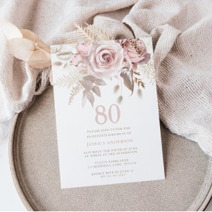 神聖なバラ色の優しいピンクのローズ 80歳の誕生日パーティー 招待状