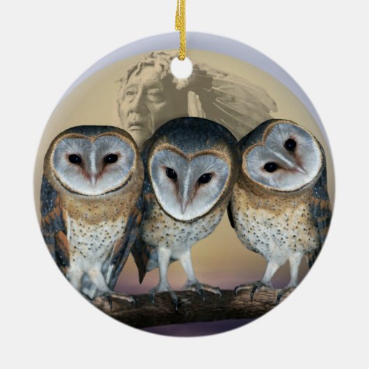 神聖なフクロウ北米インディアン セラミックオーナメント (裏面)