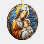 神聖なマリアとベビーイエズステンドグラス出生 セラミックオーナメント (左)