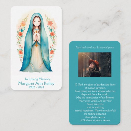 神聖なメアリーウォーターカラーカトリック祈りの言葉カード 名刺 (正面/裏面)