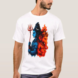 神聖な二元性: ブルーシヴァ&ガネーシャTシャツ Tシャツ