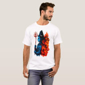 神聖な二元性: ブルーシヴァ＆ガネーシャTシャツ Tシャツ (正面フル)