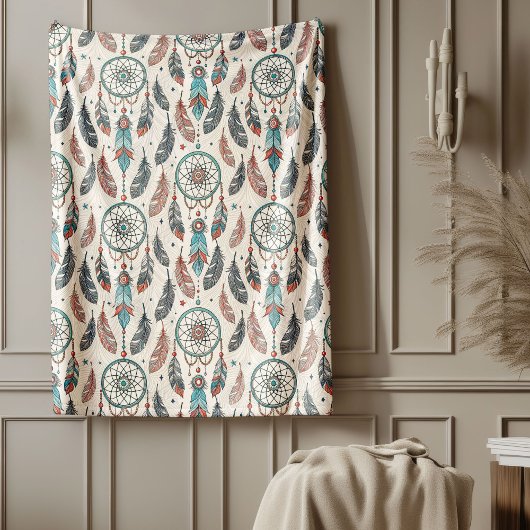 神聖な先住民テキスタイル時代を超えたトライバルドリームキャッチャー フリースブランケット