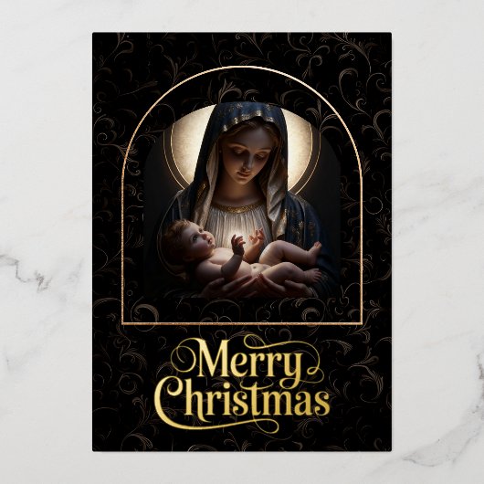 「神聖な光に包まれて」ホイル入りクリスマスカード 箔シーズンカード (正面)