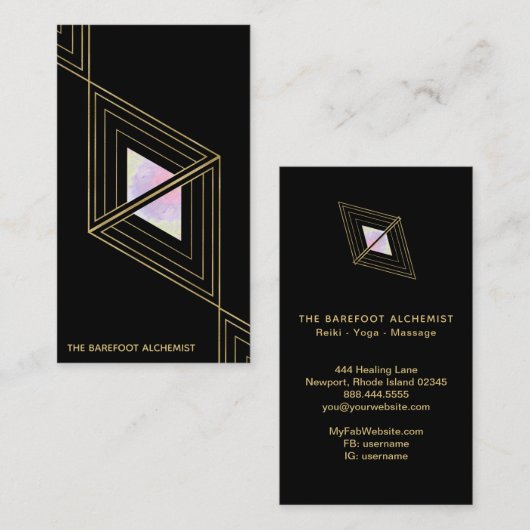 *~*神聖な図形の錬金術金ゴールドBoho三角形 名刺 (正面/裏面)