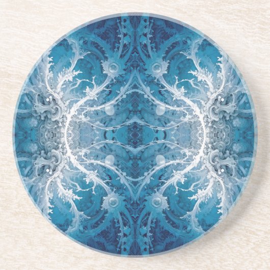 神聖な宇宙の流れ – 青い銀の対称性 コースター (正面)
