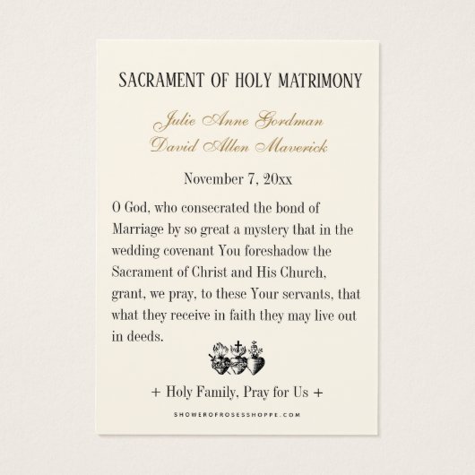 神聖な家庭結婚の祈りの言葉神聖カード (裏面)