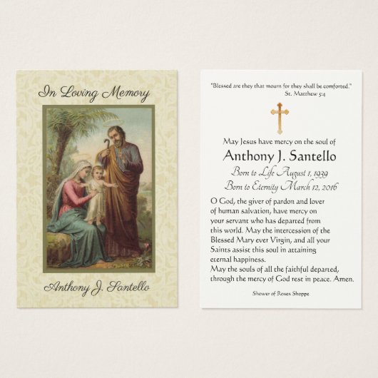 神聖な家族の葬儀悔やみや弔慰祈りの言葉神聖なカード (正面&裏面)