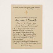 神聖な家族の葬儀悔やみや弔慰祈りの言葉神聖なカード (裏面)