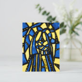 神聖な家族アブストラクトナティクスクリスマスブルーイエロー シーズンポストカード (スタンド正面)