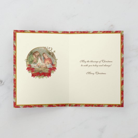 神聖な家族出生クリスマスポインセチア シーズンカード (内部)