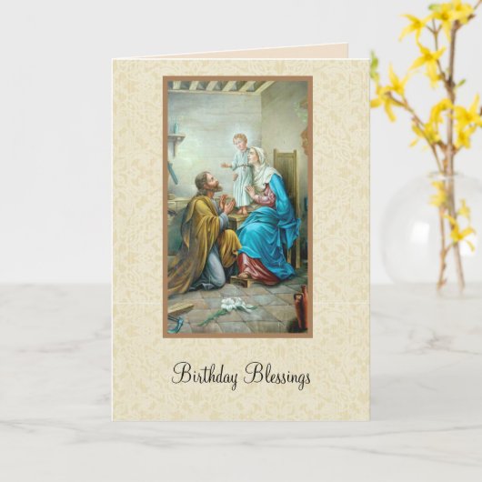 神聖な家族誕生日特別な機会カトリック カード (黄色い花)